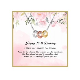 Senteria Sterling Silver Necklace for Women 30Th Birthday Gifts Necklace Adjustable Silver Necklaces with 3 Rings Presents for Birthday Mom Grandma Friends Jewelry