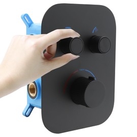 Matte Black 2-Way Thermostatic Shower Diverter Valve Kit - Solid Brass, Adjustable Flow, Temperature Control Mixer Valve - Perfect for Bathroom Renovation