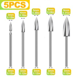 BondEron 5 Stück HSS Schnitzwerkzeuge Set mit 3mm Schaft, Präzisions Holzfräser für Dremel Rotationswerkzeuge, Holzbearbeitung Drechselbank Woodworking Tools Zubehör