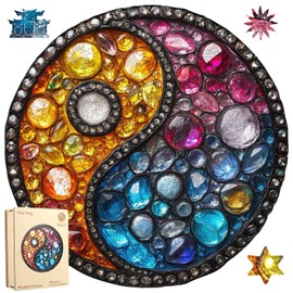 delobil Puzzles for Adults 200 Pieces, 5MM Thick Colorful Crystal Yin-yang Wooden Puzzles, Gemstones Liberty Jigsaw Puzzles for Adults and Kids, Family Game Gift 11.2 * 11.2Inch