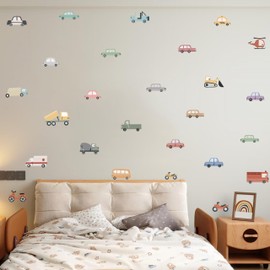 Vehicle Wall Decals Set, 6 Sheets 11.81x11.81 inch,Children's Room Decor,Construction Trucks and Transportation Theme Stickers