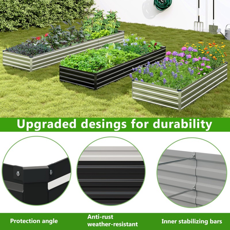 2PCS 12x3x1ft Galvanized Raised Garden Bed,Outdoor Planter Box Metal Patio