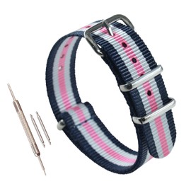 MZBUTIQ 10mm Blue/white/pink Nylon Watch Strap One Piece Fabric Watch Bands Replacement Polished Buckle