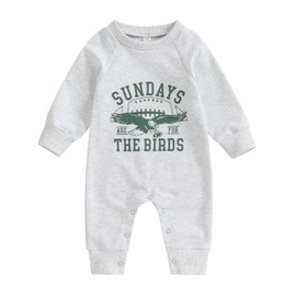 BULINGNA Baby Boy Girl Football Jumpsuit Sundays are for The Birds Eagles Romper Playsuit Fall Winter One Piece Outfit (Grey, 0-3 Months)
