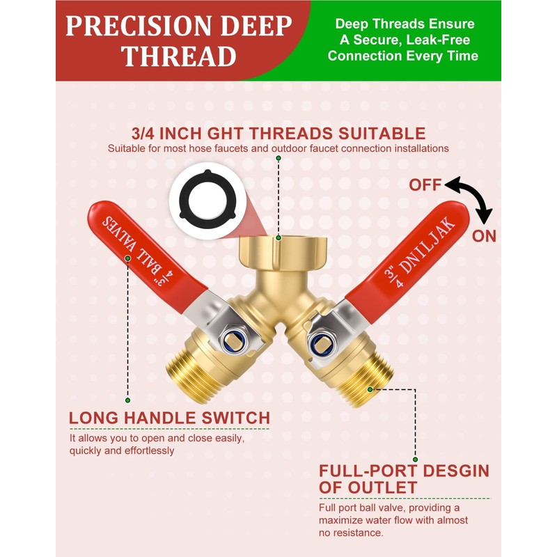 Garden Hose Splitter Way Heavy Duty, Brass Water Hose Splitter