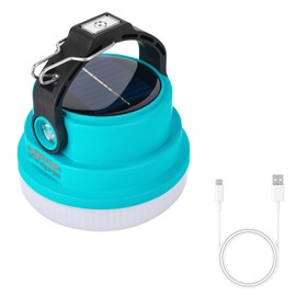 Large Capacity Lithium Battery Portable Flashlight LED Solar Camping Light Rechargeable Light, IP65 Waterproof Tent Light Power Off Emergency Outdoor Survival Tool (Blue, 100)