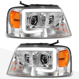 PM PERFORMOTOR 3D LED DRL Projector Headlights Assembly Compatible with 04-08 F-150/Mark LT,Chrome Housing/Amber Corner