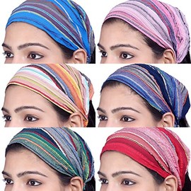 SARJANA HANDICRAFTS Lot 10 Pieces Womens Mens Cotton Headband Striped Hairband Bandana Wrap Band (Multicolored (Assorted))