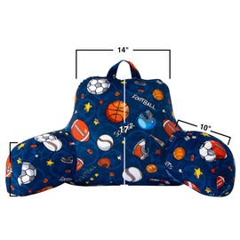 Holawakaka Reading Pillow with Arms,Sports Baseball Basketball Rugby Print Plush Bed Rest Pillows for Kids Teens Sitting in Bed, Sofa, Chair, Lounge, Back Cushion with 1pc Decorative Pillowcase