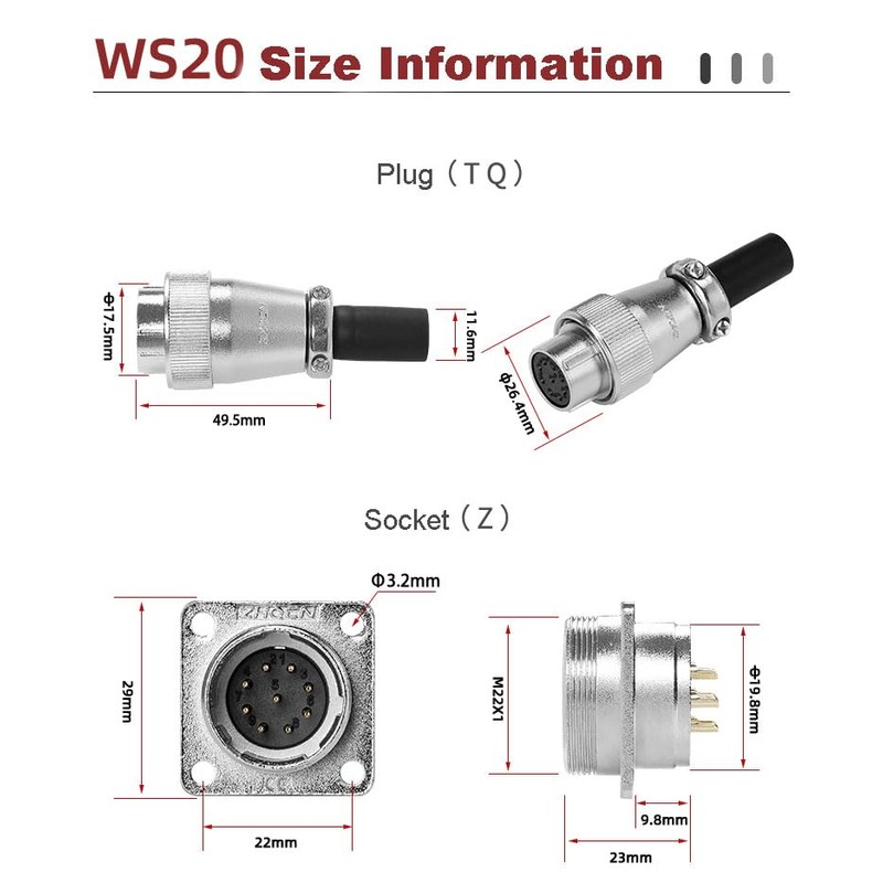 ZBLZGP WS20 6Pin Industrial Wire Connector Panel Mount Waterproof Plug