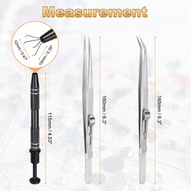 sourcing map 3pcs Diamond Tweezer Holder Pick Up Tool Set Stainless Steel 4 Claw Holder Straight/Elbow Head Jewelry Locking Tweezer for Tiny Objects Electronic Components, Silver/Black