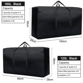 2 Pcs Large Storage Bags, 210D Oxford Moving Bags Organizer Bags Ideal 120L 160L, Waterproof Sturdy Moving Bags Clothes Storage Bag for Travelling, Moving, Underbed Storage