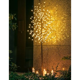 elitegadget 4 FT Cherry Blossom Lighted Tree with Warm White LED Lights - Cherry Blossom Flower Tree Light for Outdoor Indoor Living Room Party Christmas Holiday Home Decorations