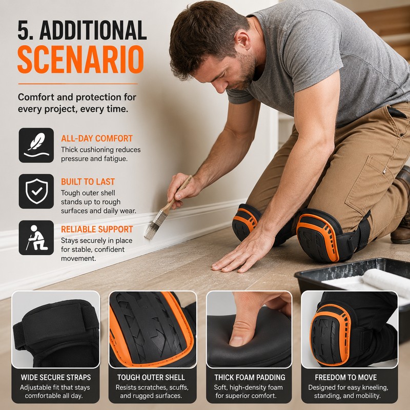 Heavy Duty Work Knee Pads for Kneeling – 2-Pack Cushioned