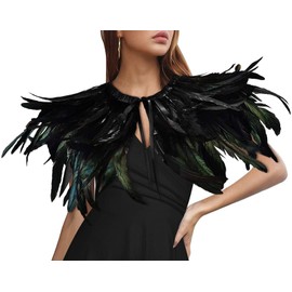 HOMELEX Gothic Black Natural Feather Cape Shawl with Choker Collar (Style-1)