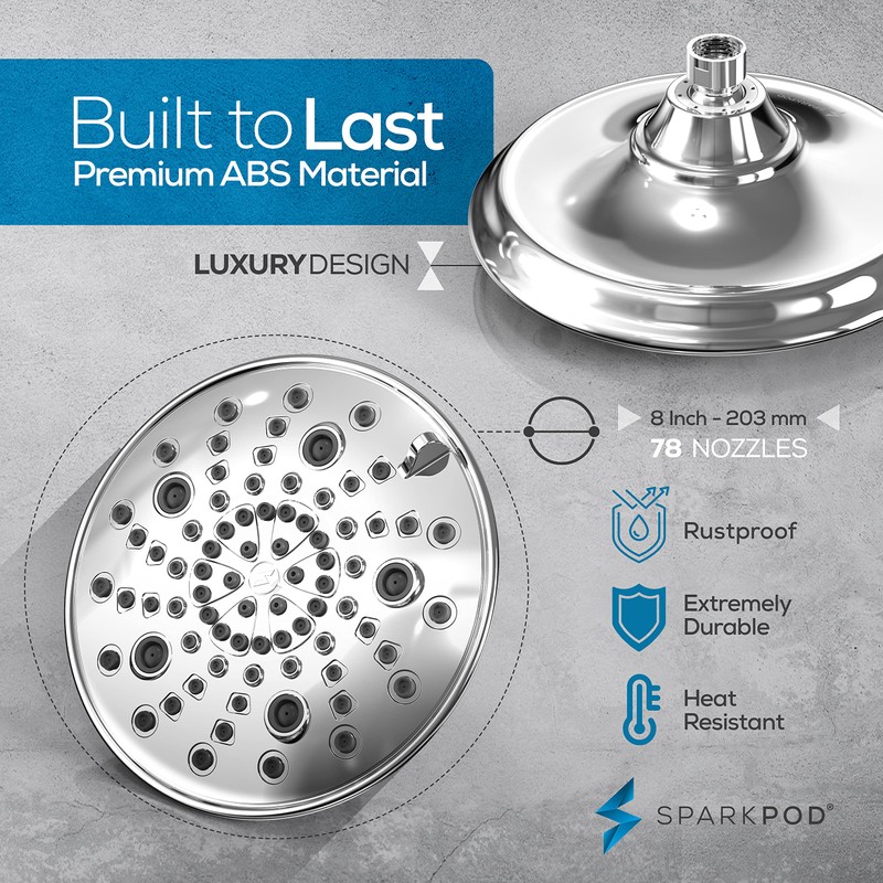 SparkPod 7 Spray Settings Shower Head - Adjustable High Flow