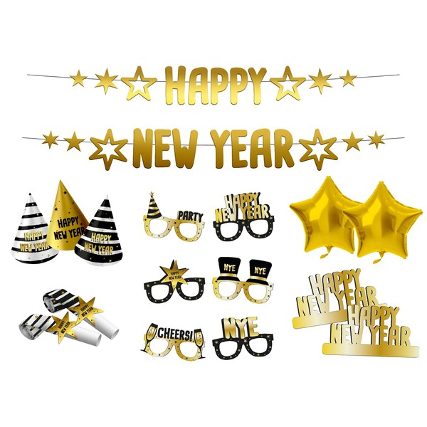 Folat 63764 BlackGold Box HNY New Year's Eve Decorations, Happy New Year Party Supplies, Happy New Year, Multicolor