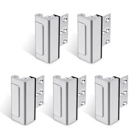 GreaTalent 5PACK Home Security Door Reinforcement Lock Childproof, Add High Security to Home Prevent Unauthorized Entry, Aluminum Construction Finish, Frame Lock, Silver