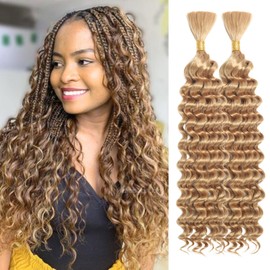 Deep Wave Bulk Hair For Braiding Hair 18inch 150g No Weft Wet And Wavy Quality Synthetic Hair Braiding Extensions For Boho Braids（2 Bundles/Pack 27#）