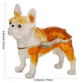 Hand Painted French Bulldog Frenchie Trinket Box, Hinged Enameled Jewelry Box, Unique Mini Ring Jewelry Organizer, Vintage Bejeweled Storage, Figurine Collectible Keepsake Home Decor (French Bulldog)