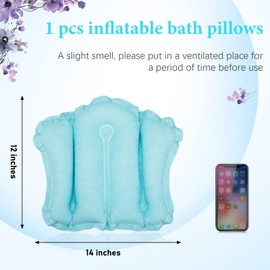 Eowppue Inflatable Bath Pillow with Neck Support and Suction Cups, Soft and Comfortable for Bathtub and Hot Tub, Portable and Easy to Use (Blue)