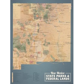 New Mexico State Parks & Federal Lands Map 18x24 Poster (Camel & Slate Blue)
