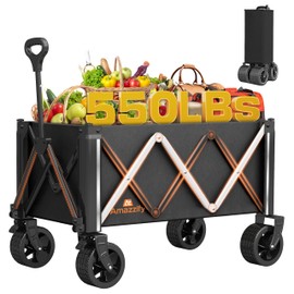 Amazzify® Collapsible Wagons Carts Foldable with 550LBs Weight Capacity, Heavy Duty Folding Utility Garden Cart with Big All-Terrain Beach Wheels and Brakes