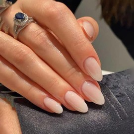 Ceboic 24 Pieces Artificial Nails Almond Medium, Pink White Gradient Nail for Sticking, French Tip Press On Nails, Nude Glossy Artificial Nails, Almond Acrylic Full Cover False Nails for Women and