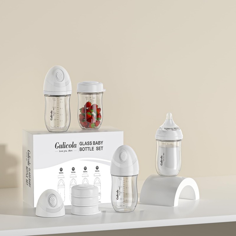 Gulicola Natural Glass Baby Bottle 4 Pack, Newborn Breastfeeding Bottles