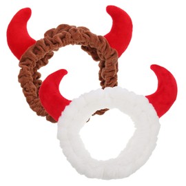 SAFIGLE 2Pcs Reusable Makeup Headband Elastic Spa Hairbands with Charming Horn Design for Women for Skincare Face Washing and Cosmetic Application White Brown