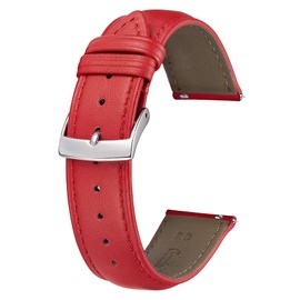 BINLUN Leather Watch Strap, Quick Release, Leather Watch Band, Multiple Colors, Stylish Replacement Strap, Soft, Breathable, Unisex (0.8 inch (20 mm), Red)