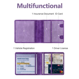 Mymazn Car Registration and Insurance Card Holder, PU Leather Insurance and Registration Holder with Magnetic Closure, Car Document Holder For Driver's License & Essential Documents, Purple