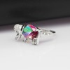 Uloveido Women's Platinum Plated Rainbow Elephant Rings Simulated Topaz Ring