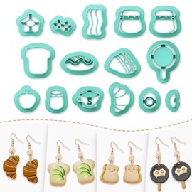 ACRNIGHEET Polymer Clay Cutters - 15 Shapes Food Breakfast Bread Theme Polymer Clay Cutters for Jewelry, Earring Making Kit with Storage Box
