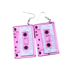 80s Cassette Tape Earrings Retro Acrylic Cassette Tape Dangle Earrings Punk Cassette Drop Earring for Women Funny Jewelry-rose