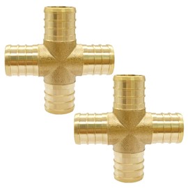 Uenede 2PCS LF Brass 1/2 Inch PEX 4 Way Cross Coupling Barb Crimp Pipe Tube Fitting
