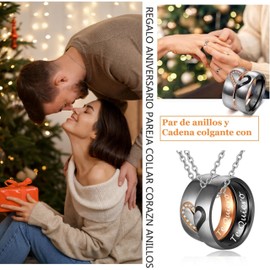 Gkmamrg Partner Gifts Couple Necklace with Ring Couple Pendant Stainless Steel Puzzle Heart Partner Necklace with Engraving I Love You, Stainless Steel