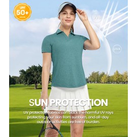 BASUDAM Women's Golf Polo Shirts V-Neck Short Sleeve Collared Tennis Shirts, Quick Dry, Moisture Wicking Dark Cyan L