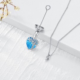 TOUPOP Heart Tree of Life Urn Necklace for Ashes Sterling Silver Cremation Jewelry with Vitrail Medium Crystal w/Funnel Filler Memorial Jewelry Gifts for Women