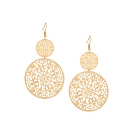 MINACHI Gold Tone Filigree Round Disc Dangle Drop Earrings, Vintage Fashion Statement Jewelry Gift for Women