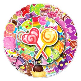 Pack of 50 Candy Stickers Car Laptop Phone Guitar Skateboard Motorcycle Bicycle Lollipop Stickers Set Vinyl Waterproof Aesthetic Stickers for Teenagers Children Adults