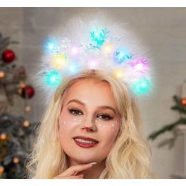 Catery Light Up Snowflake Headband Feather Hairband LED Hair Accessories for Women