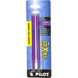 PILOT FriXion Gel Ink Refills For Clicker, LX & Ball Pens, Fine Point (0.7mm), Lavender Ink, 2-Pack (15517)