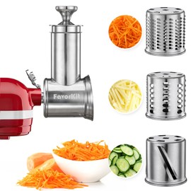 FavorKit Stainless Steel Slicer Shredder Attachment for KitchenAid Mixers, Bigger Vegetable Salad Maker Accessories with 3 Blades, Dishwasher Safe