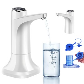 Water Pump for 5 Gallon Bottle, USB Charging Automatic Water Dispenser, Portable Rechargeable Drinking Water Jug Dispenser for Home, Kitchen, Living Room, Office, Camping - White