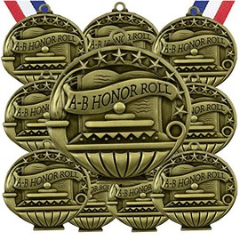 Express Medals A-B Honor Roll Gold Medals Trophy Award with Neck Ribbons APMG-737 - (Pack of 10)