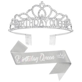 Queenship Birtthday Tiara Crown with Sash for Women Birthday Queen Party, Birthday Tiara Crown Sash, Birthday Tiara Crown Sash, birthday tiara crown sash