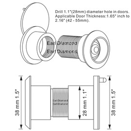 Earl Diamond - Solid Brass Door Viewer Peephole, 220-Degree Security Peephole with Heavy Duty Rotating Privacy Cover for 1-21/32" to 2-1/8" Doors for Home Office Hotel - Modern Black Finish