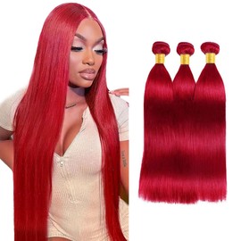 Red Straight Bundles 30 32 34 Inch 8A Grade Peruvian Virgin Remy Hair 3 Bundles Double Weft Hair Weave