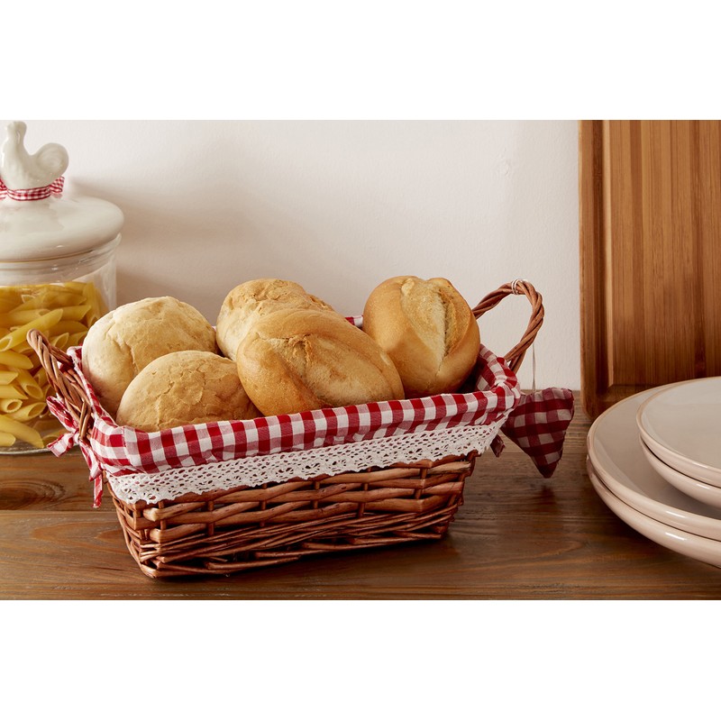 Premier Housewares Rectangle Willow Basket with Gingham Lining - Red